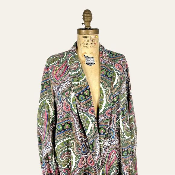 Vintage Paisley Long Line Blazer Cardigan Kimono Robe - Picture 1 of 5